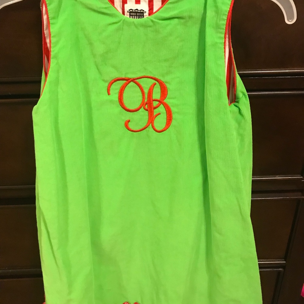 Corduroy Christmas dress with red trim